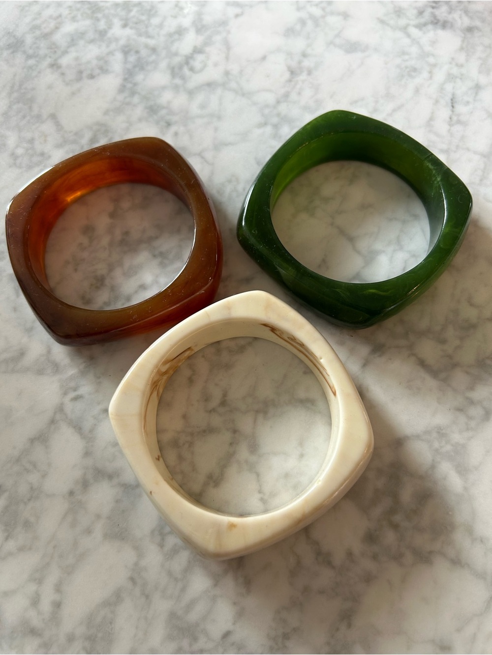 Classic Square Resin Bangle Bracelet - Green, Amber, Ivory - Unbranded